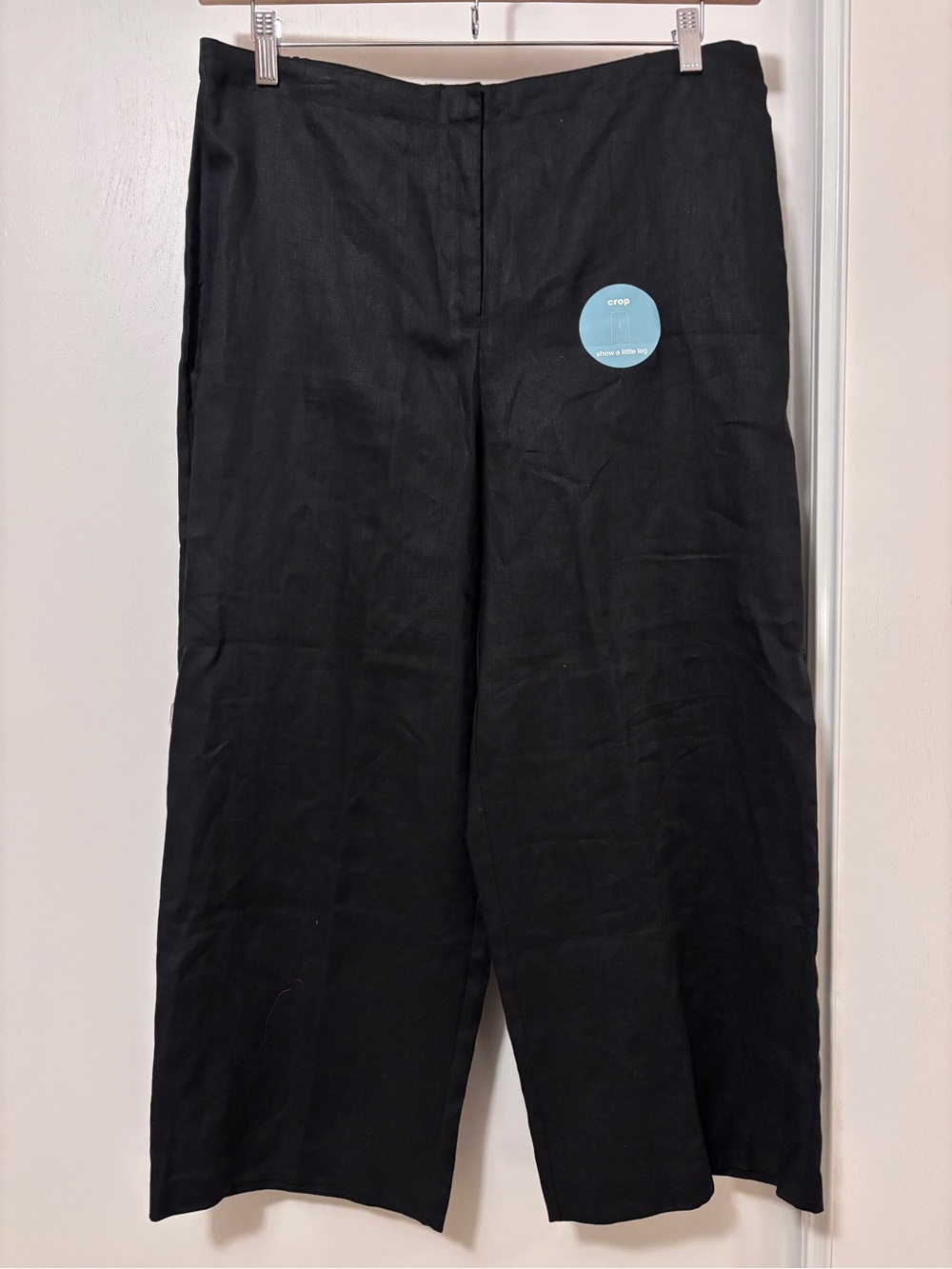 NWT Womens Linen Wide Leg Ankle Pants Black Size L Cropped Quiet Luxury Comfy